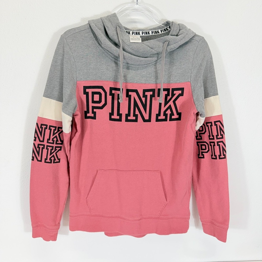 Victoria's Secret PINK Womens Colorblock Hooded Sweatshirt Pink Black Size XS